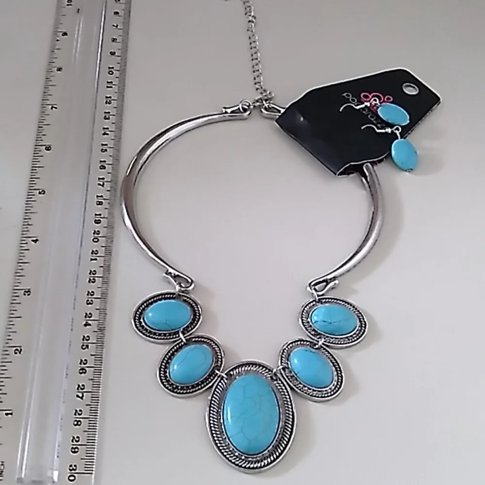 River Ride Blue Blockbuster-Necklace with earrings, Lead and Nickle free - Picture 5 of 6